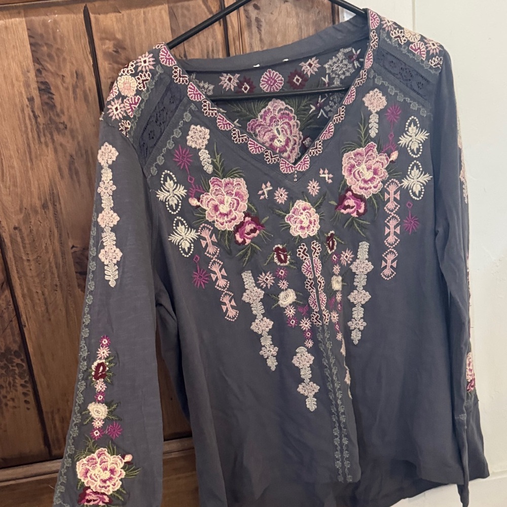 Sundance Charcoal Blouse with Rose Embroidery